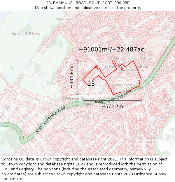 23, EMMANUEL ROAD, SOUTHPORT, PR9 9RP: Plot and title map