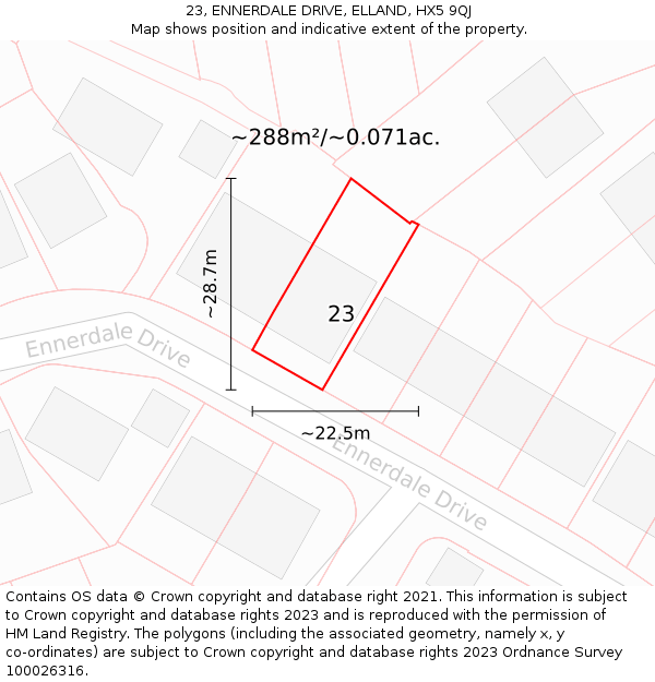 23, ENNERDALE DRIVE, ELLAND, HX5 9QJ: Plot and title map