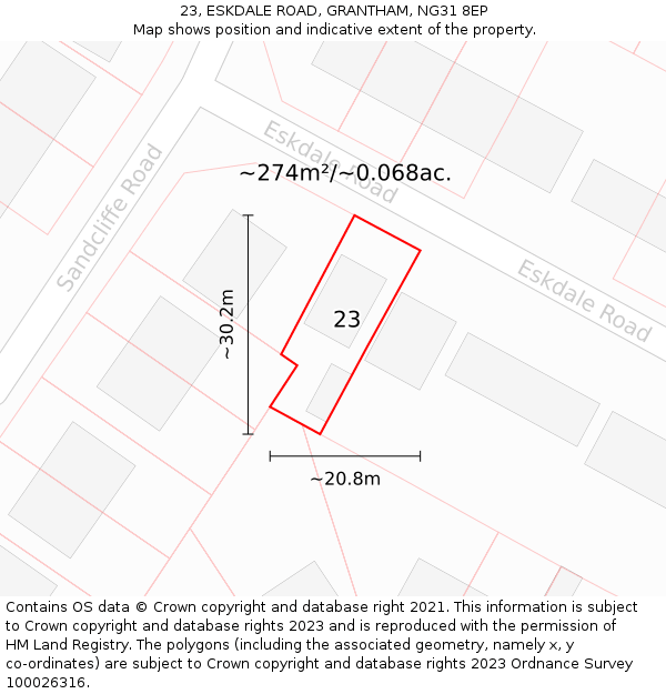 23, ESKDALE ROAD, GRANTHAM, NG31 8EP: Plot and title map