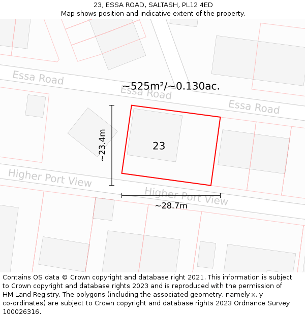 23, ESSA ROAD, SALTASH, PL12 4ED: Plot and title map