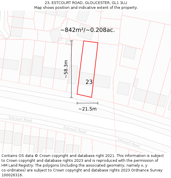 23, ESTCOURT ROAD, GLOUCESTER, GL1 3LU: Plot and title map