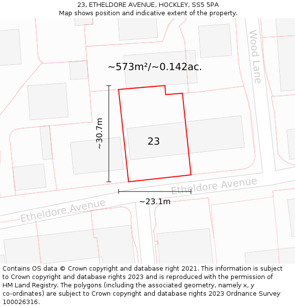 23, ETHELDORE AVENUE, HOCKLEY, SS5 5PA: Plot and title map