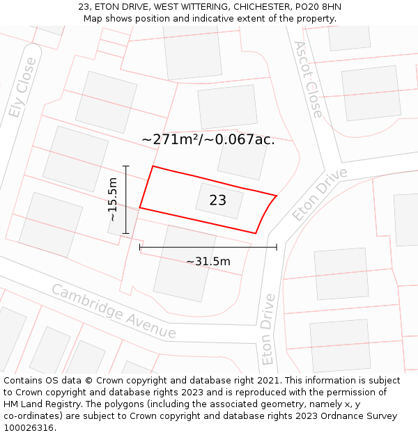 23, ETON DRIVE, WEST WITTERING, CHICHESTER, PO20 8HN: Plot and title map