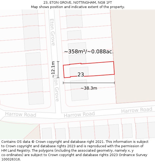 23, ETON GROVE, NOTTINGHAM, NG8 1FT: Plot and title map