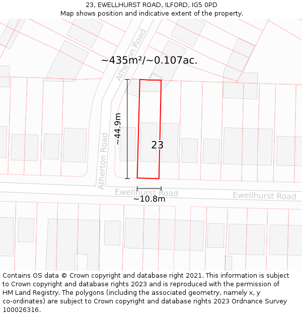 23, EWELLHURST ROAD, ILFORD, IG5 0PD: Plot and title map