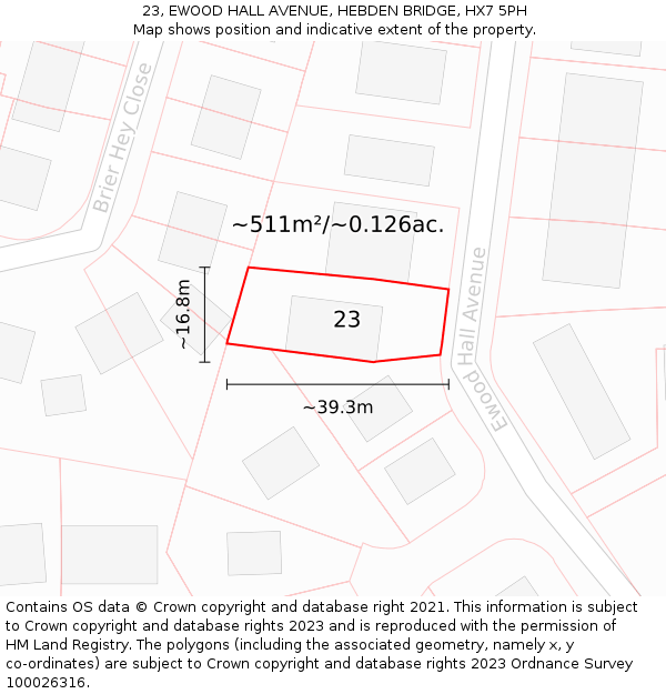 23, EWOOD HALL AVENUE, HEBDEN BRIDGE, HX7 5PH: Plot and title map