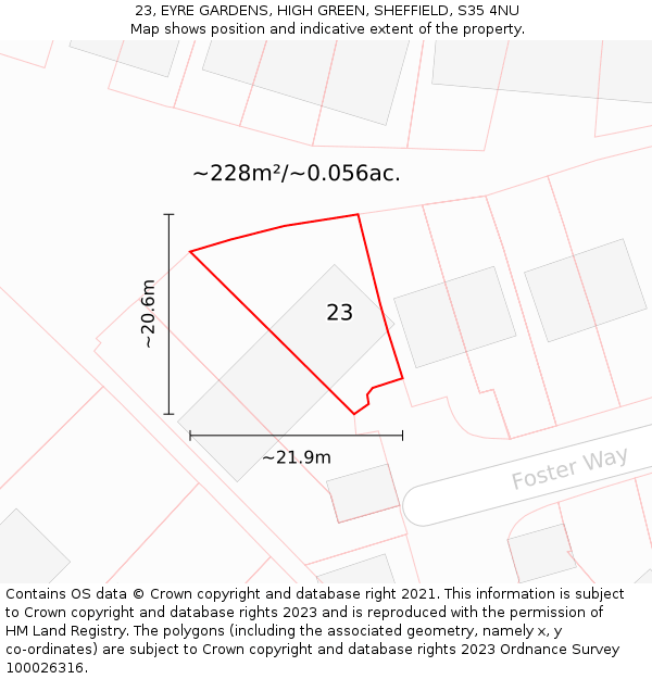 23, EYRE GARDENS, HIGH GREEN, SHEFFIELD, S35 4NU: Plot and title map