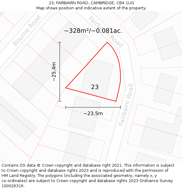 23, FAIRBAIRN ROAD, CAMBRIDGE, CB4 1UG: Plot and title map