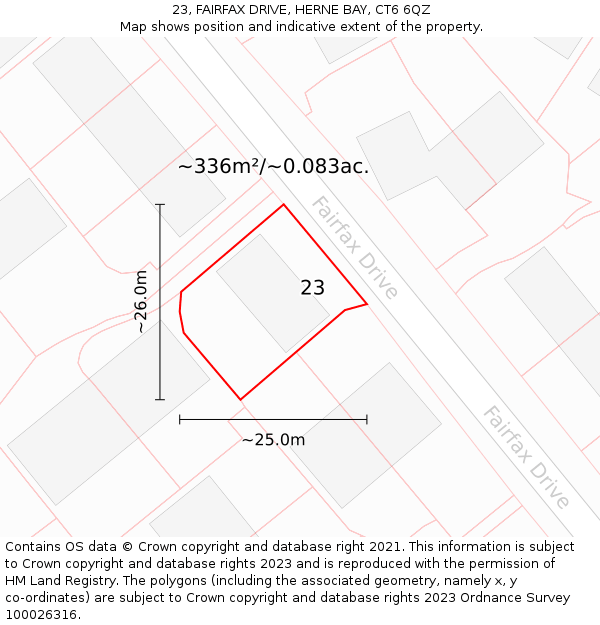 23, FAIRFAX DRIVE, HERNE BAY, CT6 6QZ: Plot and title map