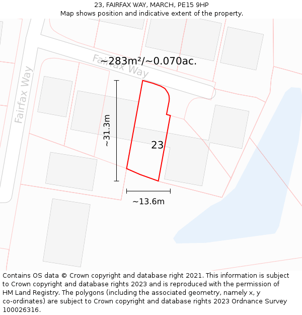 23, FAIRFAX WAY, MARCH, PE15 9HP: Plot and title map