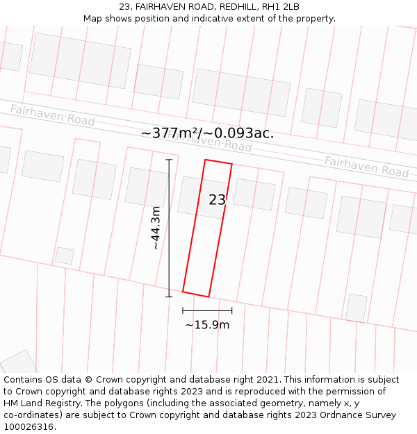 23, FAIRHAVEN ROAD, REDHILL, RH1 2LB: Plot and title map