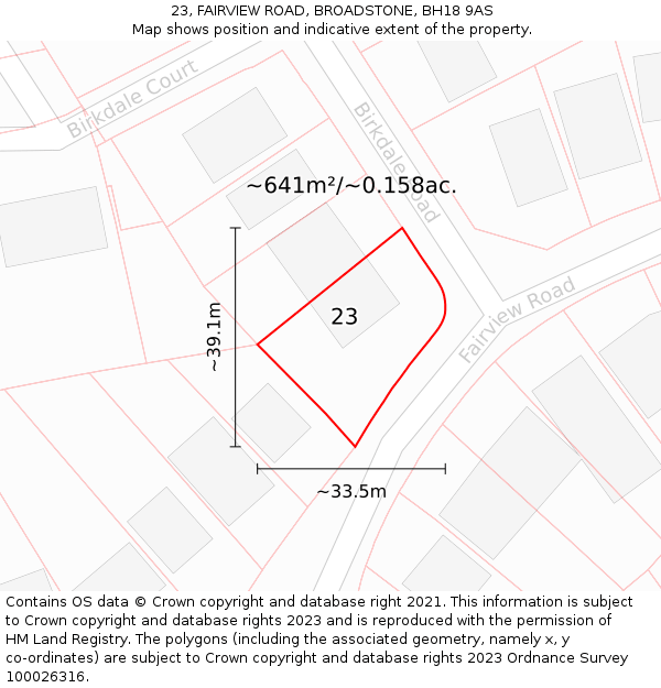 23, FAIRVIEW ROAD, BROADSTONE, BH18 9AS: Plot and title map