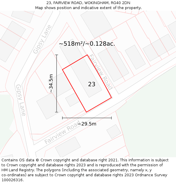 23, FAIRVIEW ROAD, WOKINGHAM, RG40 2DN: Plot and title map