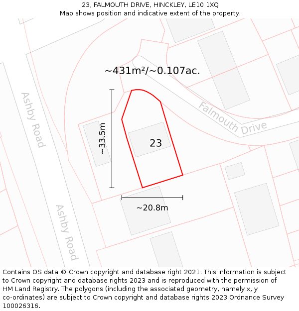 23, FALMOUTH DRIVE, HINCKLEY, LE10 1XQ: Plot and title map