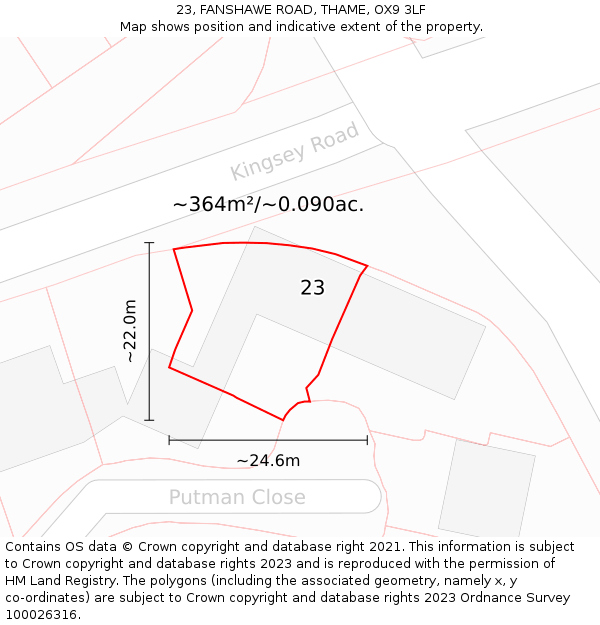 23, FANSHAWE ROAD, THAME, OX9 3LF: Plot and title map