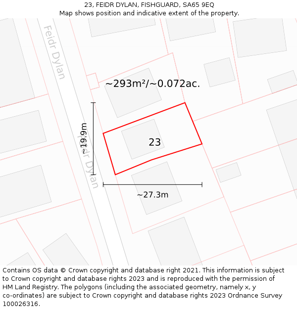 23, FEIDR DYLAN, FISHGUARD, SA65 9EQ: Plot and title map