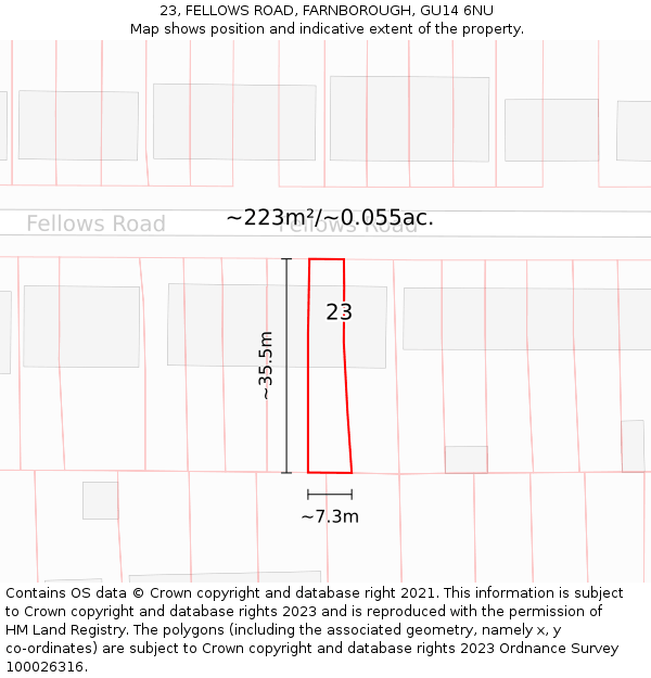 23, FELLOWS ROAD, FARNBOROUGH, GU14 6NU: Plot and title map