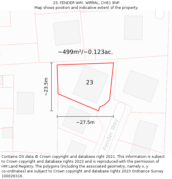 23, FENDER WAY, WIRRAL, CH61 9NP: Plot and title map