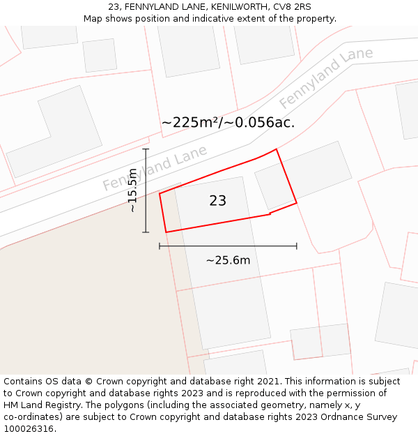23, FENNYLAND LANE, KENILWORTH, CV8 2RS: Plot and title map