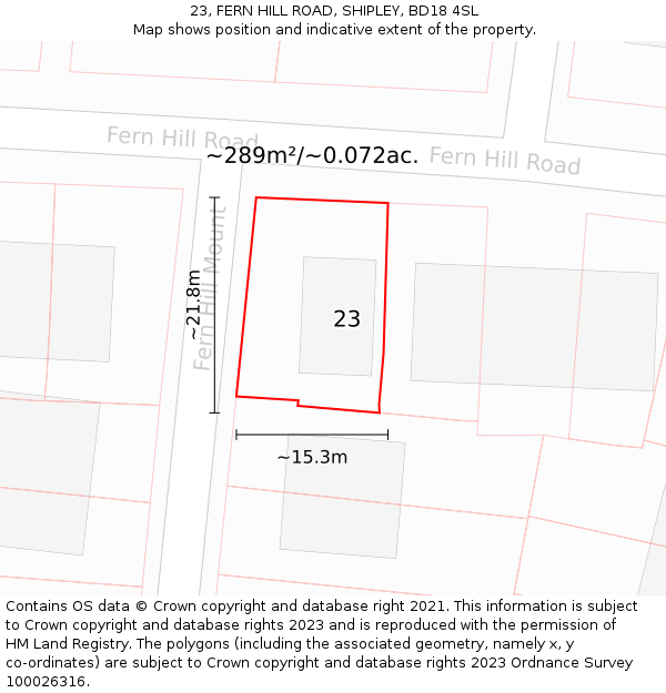 23, FERN HILL ROAD, SHIPLEY, BD18 4SL: Plot and title map