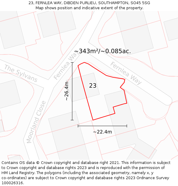 23, FERNLEA WAY, DIBDEN PURLIEU, SOUTHAMPTON, SO45 5SG: Plot and title map