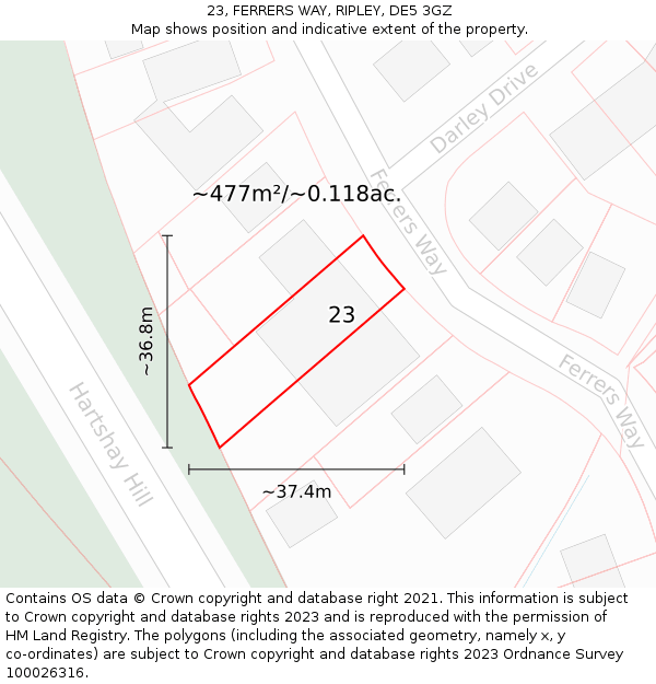 23, FERRERS WAY, RIPLEY, DE5 3GZ: Plot and title map