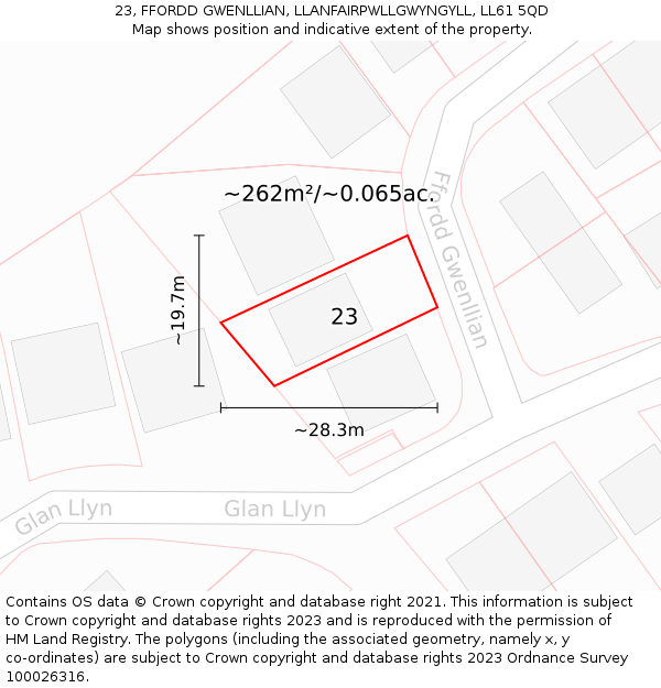 23, FFORDD GWENLLIAN, LLANFAIRPWLLGWYNGYLL, LL61 5QD: Plot and title map