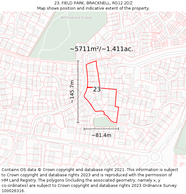 23, FIELD PARK, BRACKNELL, RG12 2DZ: Plot and title map