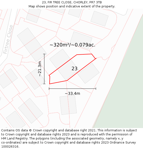 23, FIR TREE CLOSE, CHORLEY, PR7 3TB: Plot and title map