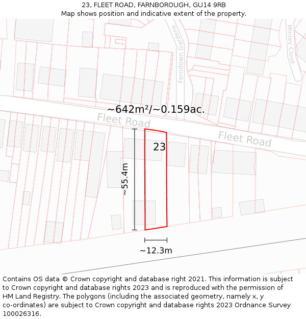 23, FLEET ROAD, FARNBOROUGH, GU14 9RB: Plot and title map