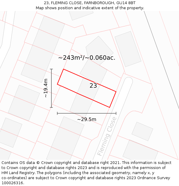 23, FLEMING CLOSE, FARNBOROUGH, GU14 8BT: Plot and title map