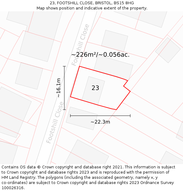 23, FOOTSHILL CLOSE, BRISTOL, BS15 8HG: Plot and title map