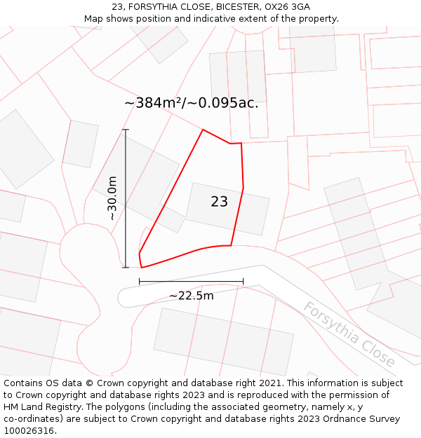 23, FORSYTHIA CLOSE, BICESTER, OX26 3GA: Plot and title map