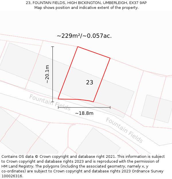 23, FOUNTAIN FIELDS, HIGH BICKINGTON, UMBERLEIGH, EX37 9AP: Plot and title map