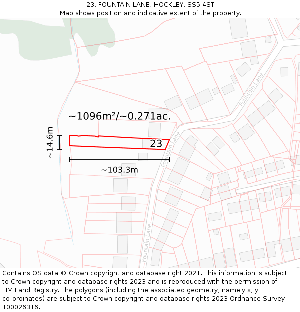 23, FOUNTAIN LANE, HOCKLEY, SS5 4ST: Plot and title map