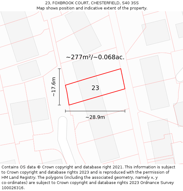 23, FOXBROOK COURT, CHESTERFIELD, S40 3SS: Plot and title map