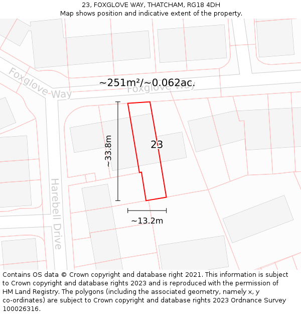 23, FOXGLOVE WAY, THATCHAM, RG18 4DH: Plot and title map