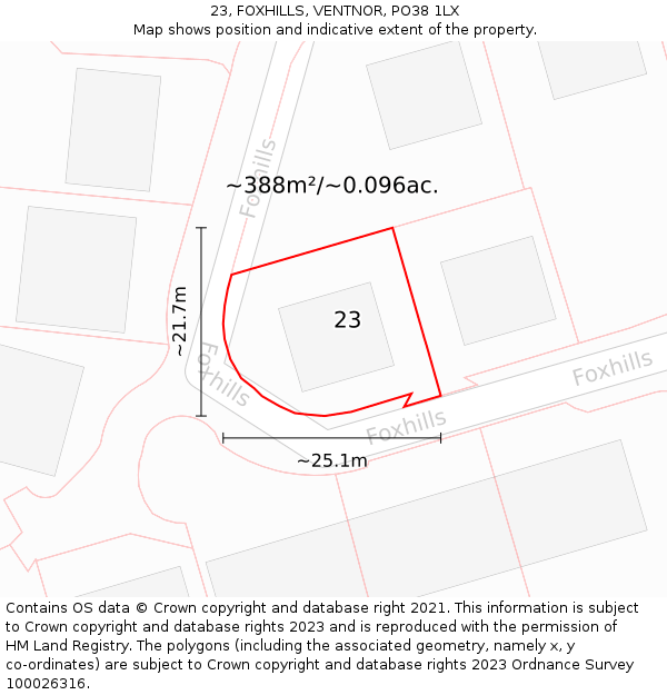 23, FOXHILLS, VENTNOR, PO38 1LX: Plot and title map