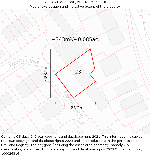 23, FOXTON CLOSE, WIRRAL, CH46 6FP: Plot and title map