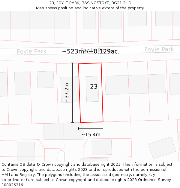 23, FOYLE PARK, BASINGSTOKE, RG21 3HD: Plot and title map
