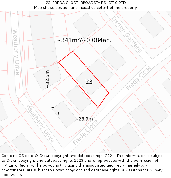 23, FREDA CLOSE, BROADSTAIRS, CT10 2ED: Plot and title map