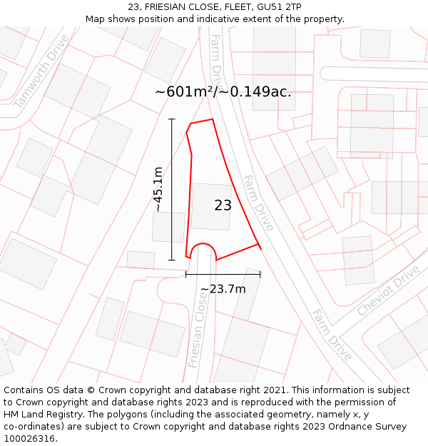 23, FRIESIAN CLOSE, FLEET, GU51 2TP: Plot and title map