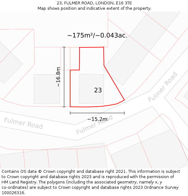 23, FULMER ROAD, LONDON, E16 3TE: Plot and title map
