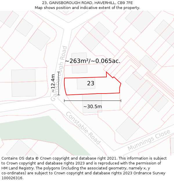 23, GAINSBOROUGH ROAD, HAVERHILL, CB9 7FE: Plot and title map