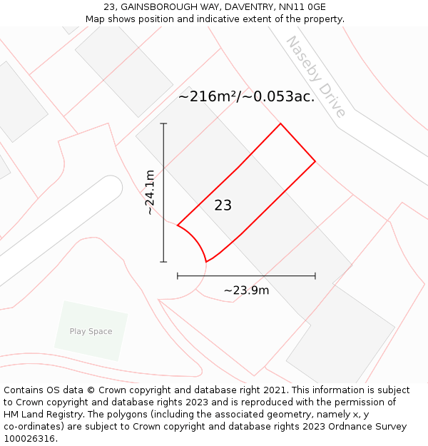 23, GAINSBOROUGH WAY, DAVENTRY, NN11 0GE: Plot and title map