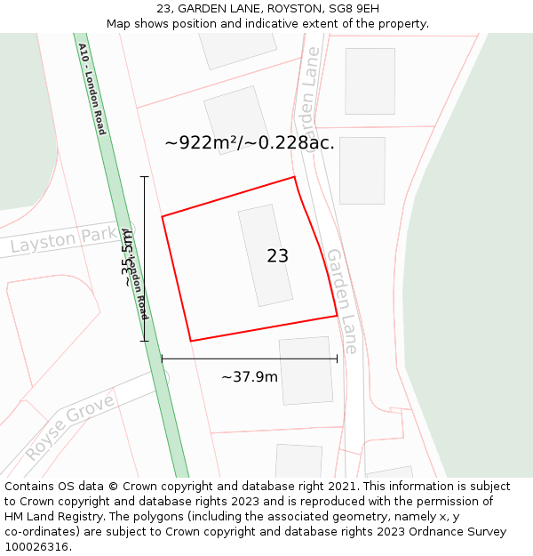 23, GARDEN LANE, ROYSTON, SG8 9EH: Plot and title map