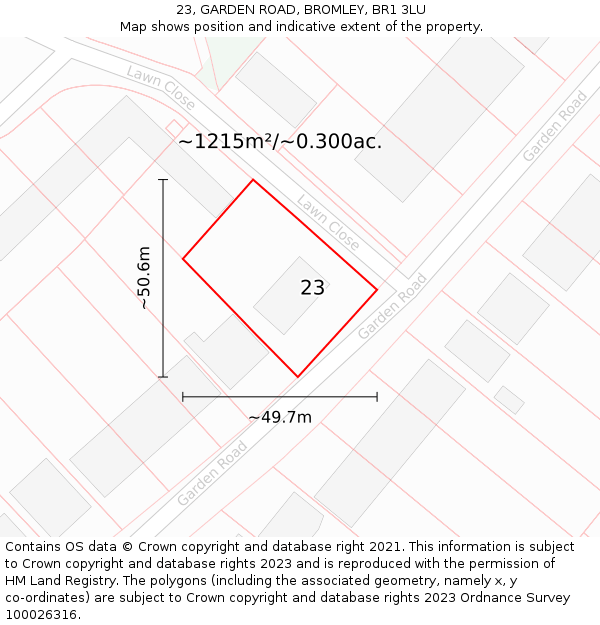 23, GARDEN ROAD, BROMLEY, BR1 3LU: Plot and title map