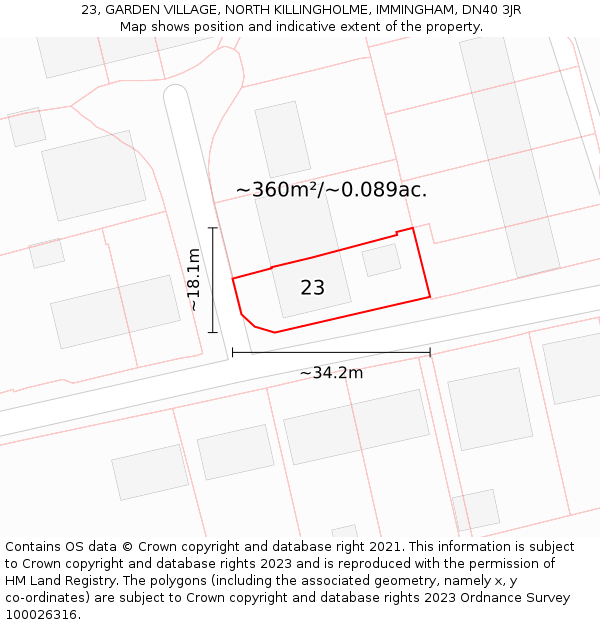 23, GARDEN VILLAGE, NORTH KILLINGHOLME, IMMINGHAM, DN40 3JR: Plot and title map