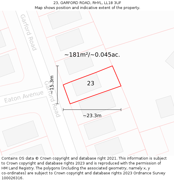 23, GARFORD ROAD, RHYL, LL18 3UF: Plot and title map