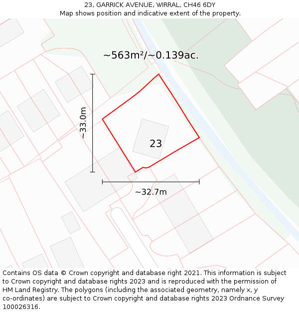 23, GARRICK AVENUE, WIRRAL, CH46 6DY: Plot and title map